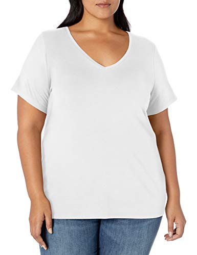 Amazon Essentials Damen T-Shirt mit V-Ausschnitt und kurzen Ärmeln in Übergröße, Weiß, XXL Große Größen von Amazon Essentials
