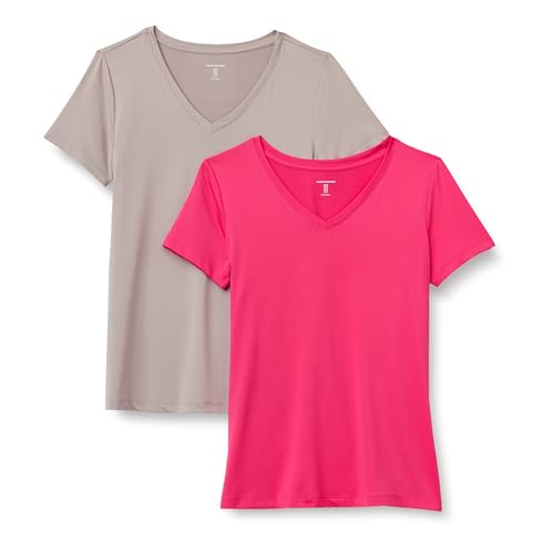 Amazon Essentials Damen Kurzärmeliges T-Shirt mit V-Ausschnitt aus Tech-Stretch-Stoff, 2er-Pack, Beige/Intensive Rosa, L Amazon Essentials Damen Kurzärmeliges T-Shirt mit V-Ausschnitt aus Tech-Stretch-Stoff, 2er-Pack, Beige/Intensive Rosa, L von Amazon Essentials