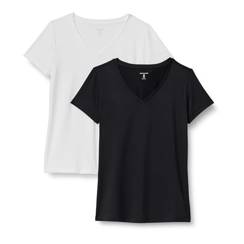 Amazon Essentials Damen Kurzärmeliges T-Shirt mit V-Ausschnitt aus Tech-Stretch-Stoff, 2er-Pack, Schwarz/Weiß, XXL Amazon Essentials Damen Kurzärmeliges T-Shirt mit V-Ausschnitt aus Tech-Stretch-Stoff, 2er-Pack, Schwarz/Weiß, XXL von Amazon Essentials