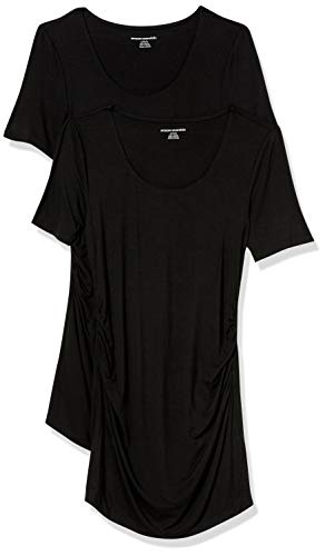 Amazon Essentials Damen Kurzärmeliges Umstands-T-Shirt mit U-Ausschnitt und Raffung, 2er-Pack, Schwarz, XXL von Amazon Essentials