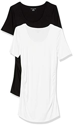 Amazon Essentials Damen Kurzärmeliges Umstands-T-Shirt mit U-Ausschnitt und Raffung, 2er-Pack, Schwarz/Weiß, L von Amazon Essentials