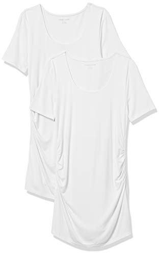 Amazon Essentials Damen Kurzärmeliges Umstands-T-Shirt mit U-Ausschnitt und Raffung, 2er-Pack, Weiß, L von Amazon Essentials