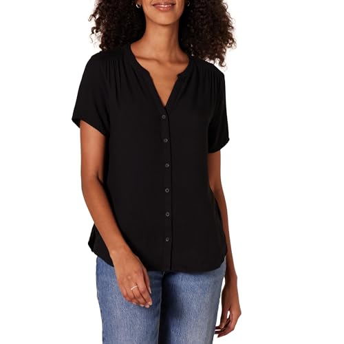 Amazon Essentials Damen Kurzärmlige Webbluse Mit Lockerer Passform, Schwarz, XL Amazon Essentials Damen Kurzärmlige Webbluse Mit Lockerer Passform, Schwarz, XL von Amazon Essentials