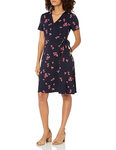 Amazon Essentials Damen Kurzärmliges Kleid mit Wickeloptik, Marineblau Rot Blumen, M Amazon Essentials Damen Kurzärmliges Kleid mit Wickeloptik, Marineblau Rot Blumen, M von Amazon Essentials