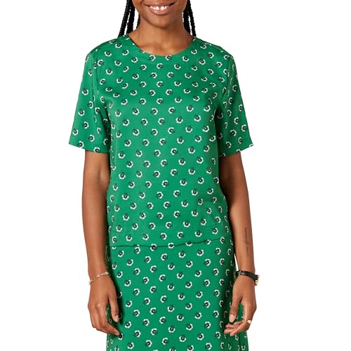 Amazon Essentials Damen Georgette-Top mit kurzen Ärmeln und normaler Passform, Grün Weiß Floral, M von Amazon Essentials