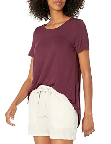 Amazon Essentials Damen Kurzärmliges Swing-T-Shirt mit U-Ausschnitt und lockerer Passform (in Übergröße erhältlich), Burgunderrot, S von Amazon Essentials