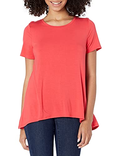 Amazon Essentials Damen Kurzärmliges Swing-T-Shirt mit U-Ausschnitt und lockerer Passform (in Übergröße erhältlich), Rot, L von Amazon Essentials