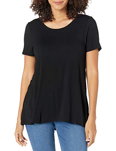 Amazon Essentials Damen Kurzärmliges Swing-T-Shirt mit U-Ausschnitt und lockerer Passform (in Übergröße erhältlich), Schwarz, XXL von Amazon Essentials