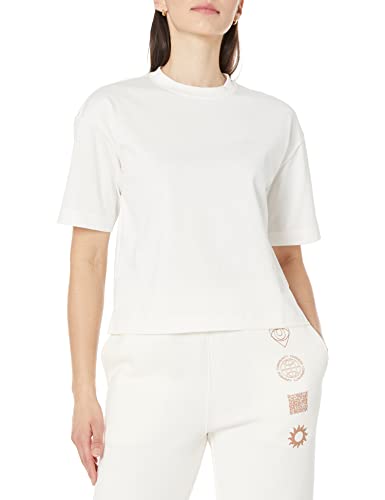 Amazon Essentials Damen Kurzärmliges T-Shirt aus Bio-Baumwolle mit überschnittenen Schultern und Lockerem Boxy-Schnitt (erhältlich in Übergrößen), Elfenbein, XXL von Amazon Essentials