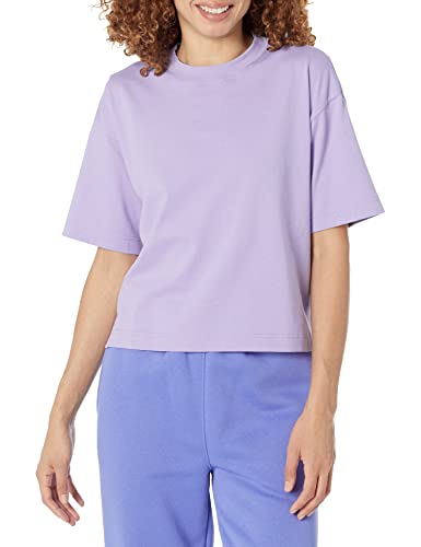 Amazon Essentials Damen Kurzärmliges T-Shirt aus Bio-Baumwolle mit überschnittenen Schultern und Lockerem Boxy-Schnitt (erhältlich in Übergrößen), Purpur, XXL von Amazon Essentials