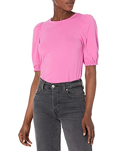 Amazon Essentials Damen Kurzärmliges T-Shirt mit Puffärmeln und Rundhalsausschnitt in klassischer Passform, Kräftiges Rosa, M von Amazon Essentials