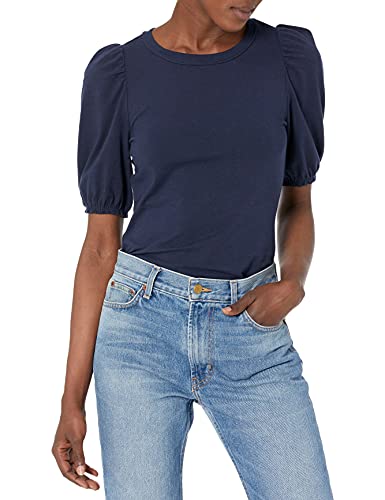 Amazon Essentials Damen Regular-Fit Kurzarm-T-Shirt Rundhalsausschnitt Baumwolle, Marineblau, L von Amazon Essentials
