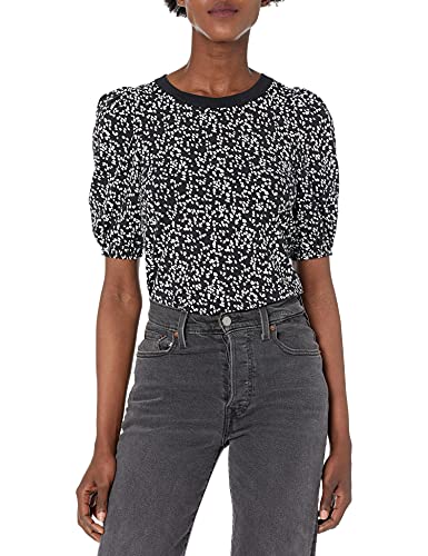 Amazon Essentials Damen Regular-Fit Kurzarm-T-Shirt Rundhalsausschnitt Baumwolle, Schwarz Weiß Abstraktes Tier, XS von Amazon Essentials