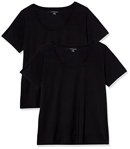 Amazon Essentials Damen Kurzärmliges T-Shirt mit U-Ausschnitt in klassischer Passform (Erhältlich in Übergröße), 2er-Pack, Schwarz, M von Amazon Essentials