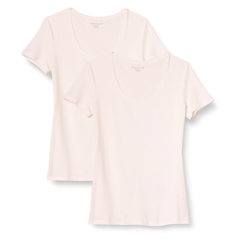 Amazon Essentials Damen Regular-Fit Kurzarm-T-Shirt U-Ausschnitt (In Übergröße Erhältlich), 2er-Pack, Weiß, XXL von Amazon Essentials