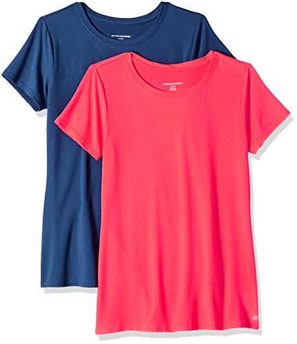 Amazon Essentials Damen Active Quick Dry Tech Stretch Kurzarm-T-Shirt mit Rundhalsausschnitt (in Übergröße erhältlich), 2er-Pack, Kräftiges Rosa/Marineblau, XXL von Amazon Essentials