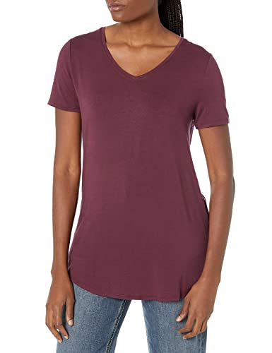 Amazon Essentials Damen Kurzarm-Tunika mit V-Ausschnitt und lockerer Passform (erhältlich in Übergröße), Burgunderrot, XL von Amazon Essentials