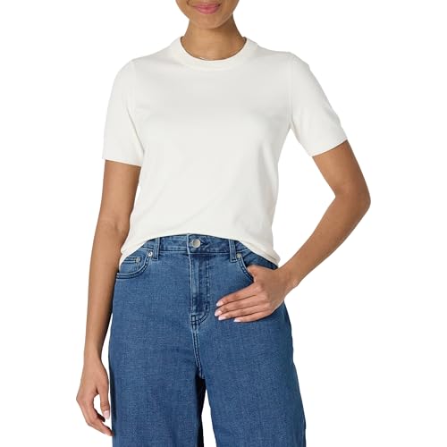 Amazon Essentials Damen Kurzarmpullover-Pullovertop in Regular-Fit, Eierschalenweiß, XS von Amazon Essentials