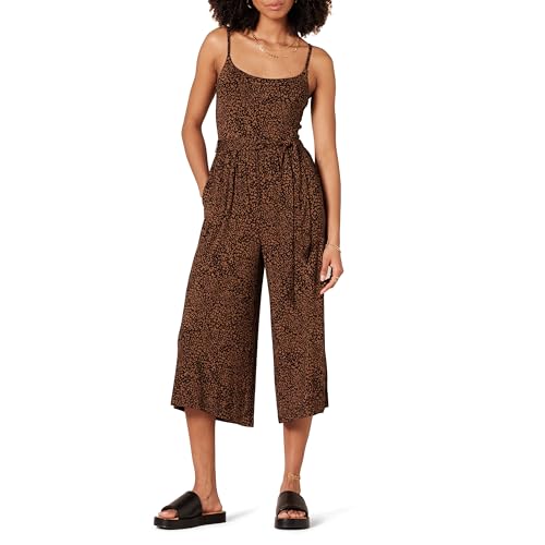 Amazon Essentials Damen Kurzer Cami-Overall aus Jersey mit weitem Bein, Dunkles Toffee Braun Tiermuster, L von Amazon Essentials