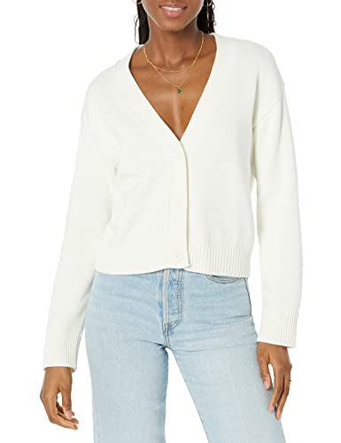 Amazon Essentials Damen Kurzer Cardigan mit V-Ausschnitt in lockerer Passform, Eierschalenweiß, XL von Amazon Essentials