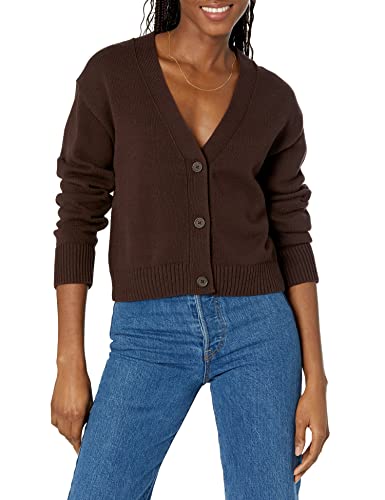 Amazon Essentials Damen Kurzer Cardigan mit V-Ausschnitt in lockerer Passform, Espresso, L von Amazon Essentials