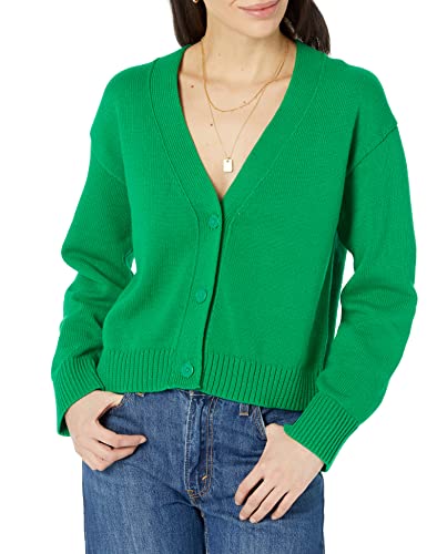 Amazon Essentials Damen Kurzer Cardigan mit V-Ausschnitt in lockerer Passform, Grün, M von Amazon Essentials