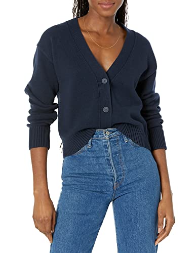 Amazon Essentials Damen Kurzer Cardigan mit V-Ausschnitt in lockerer Passform, Marineblau, L von Amazon Essentials