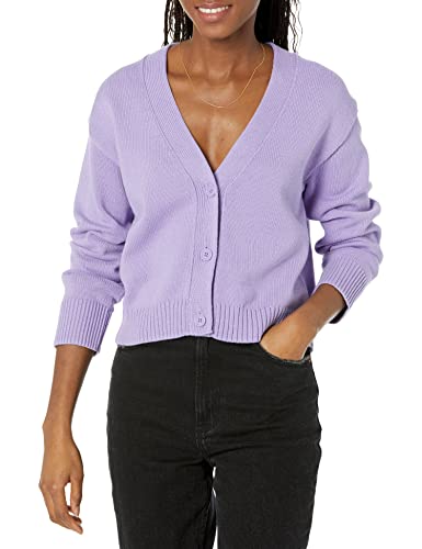 Amazon Essentials Damen Kurzer Cardigan mit V-Ausschnitt in lockerer Passform, Purpur, M von Amazon Essentials