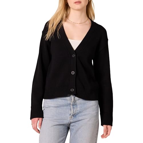 Amazon Essentials Damen Kurzer Cardigan mit V-Ausschnitt in lockerer Passform, Schwarz, L von Amazon Essentials