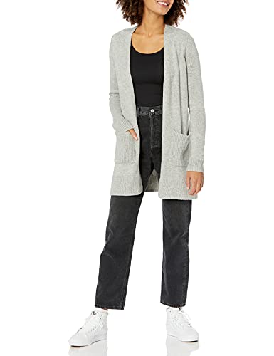 Amazon Essentials Damen Langärmliger Cardigan mit Jerseymaschen und offener Vorderseite, Hellgrau Meliert, S von Amazon Essentials