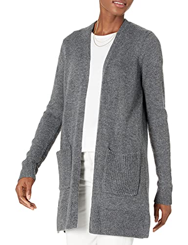 Amazon Essentials Damen Langärmliger Cardigan mit Jerseymaschen und offener Vorderseite, Dunkelgrau Meliert, XS von Amazon Essentials