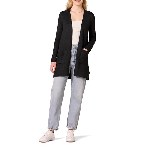 Amazon Essentials Damen Langärmliger Cardigan mit Jerseymaschen und offener Vorderseite, Schwarz Heide, XL von Amazon Essentials