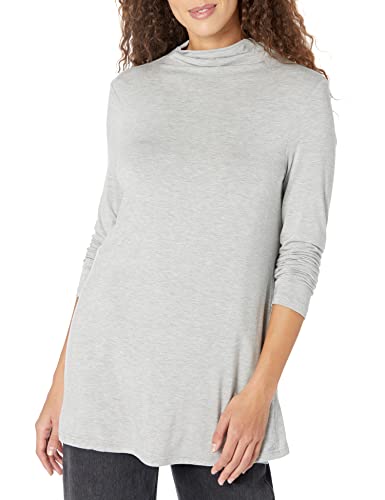Amazon Essentials Damen Langärmelige Jersey-Tunika Stehkragen (Früher Daily Ritual), Hellgrau Meliert, XXL von Amazon Essentials