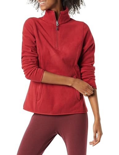 Amazon Essentials Damen Langärmelige Pulloverjacke Aus Polarfleece Mit Viertelreißverschluss, Klassischer Schnitt (Erhältlich In Übergröße), Dunkelrot, XL Große Größen von Amazon Essentials
