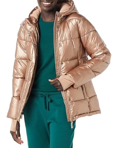 Amazon Essentials Damen Langärmeliger, Schwerer Puffermantel mit Kapuze-Auslauffarben, Metallisches Taupe, 4XL Große Größen von Amazon Essentials