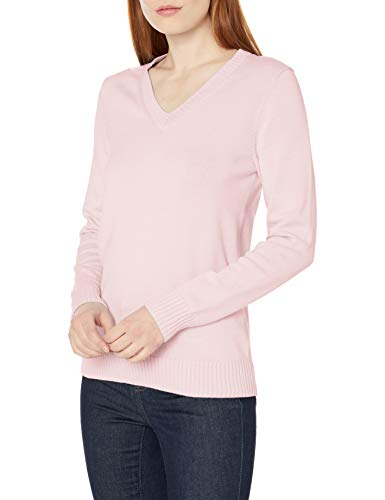 Amazon Essentials Damen Langärmeliger Pullover mit V-Ausschnitt, 100% Baumwolle, Hellrosa, XL von Amazon Essentials
