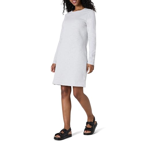 Amazon Essentials Damen Langärmliges Fleecekleid mit Rundhalsausschnitt und Überknielänge, Hellgrau Meliert, L von Amazon Essentials
