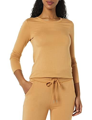 Amazon Essentials Damen Superweiches langärmliges Frottee-Hemd mit Hemdzipfelsaum und normaler Passform (zuvor Daily Ritual), Kamelbraun, XS von Amazon Essentials