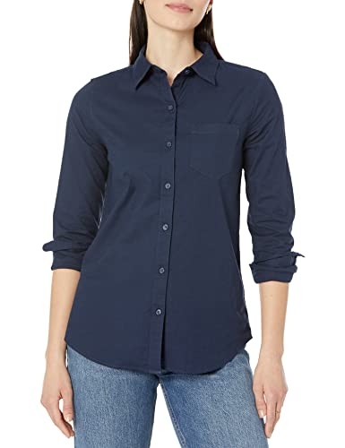 Amazon Essentials Damen Langärmeliges Oxford-Hemd aus Stretch mit Knopfleiste (in Übergröße erhältlich), Marineblau, XXL von Amazon Essentials