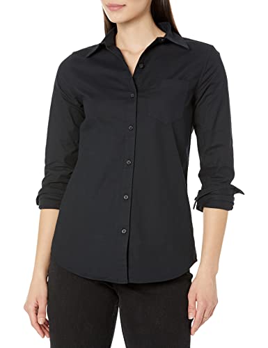 Amazon Essentials Damen Langärmeliges Oxford-Hemd aus Stretch mit Knopfleiste (in Übergröße erhältlich), Schwarz, XS von Amazon Essentials