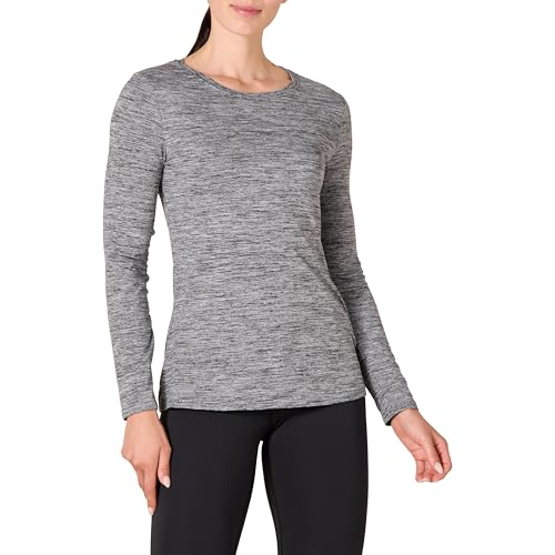 Amazon Essentials Damen Leichtes, Schnelltrocknendes Langarmshirt Aus Funktionsstretch (Auch In Plus Size Erhältlich), Schwarz Heide, L von Amazon Essentials