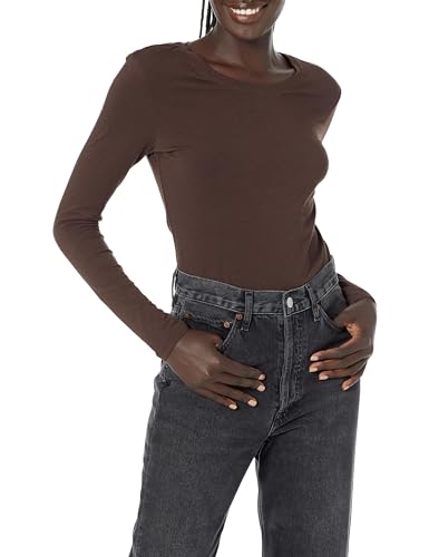 Amazon Essentials Damen Regular-Fit Langarm-T-Shirt Rundhalsausschnitt (In Übergröße Erhältlich), Espresso, M von Amazon Essentials