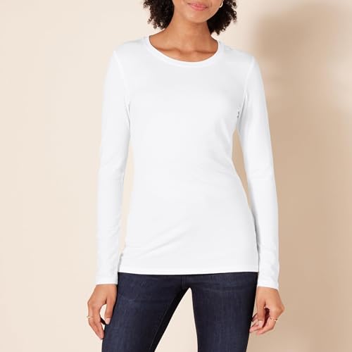 Amazon Essentials Damen Langärmeliges T-Shirt mit Rundhalsausschnitt, Klassischer Schnitt (Erhältlich in Übergröße), Weiß, 6XL Große Größen von Amazon Essentials