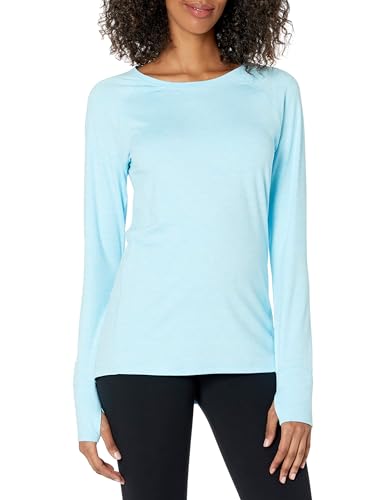 Amazon Essentials Damen Langärmeliges T-Shirt mit Rundhalsausschnitt aus Angerautem Tech-Stretch (Erhältlich in Übergröße), Himmelblau, S von Amazon Essentials