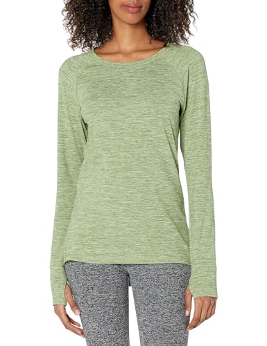 Amazon Essentials Damen Langärmeliges T-Shirt mit Rundhalsausschnitt aus Angerautem Tech-Stretch (Erhältlich in Übergröße), Khakigrün, S von Amazon Essentials