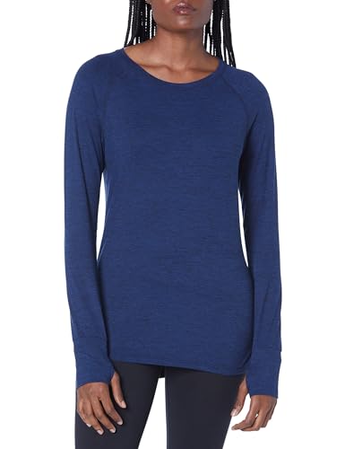 Amazon Essentials Damen Langärmeliges T-Shirt mit Rundhalsausschnitt aus Angerautem Tech-Stretch (Erhältlich in Übergröße), Marineblau Space-dye, XS von Amazon Essentials