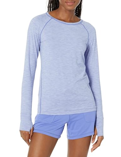 Amazon Essentials Damen Langärmeliges T-Shirt mit Rundhalsausschnitt aus Angerautem Tech-Stretch (Erhältlich in Übergröße), Lila Space-dye, XS von Amazon Essentials