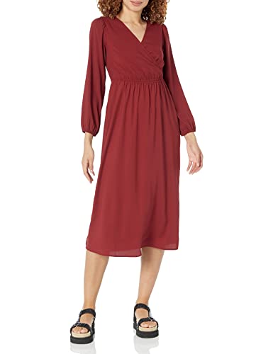 Amazon Essentials Damen Leichtes Georgette-Midikleid mit Langen Ärmeln und V-Ausschnitt (in Übergröße erhältlich), Burgunderrot, L von Amazon Essentials