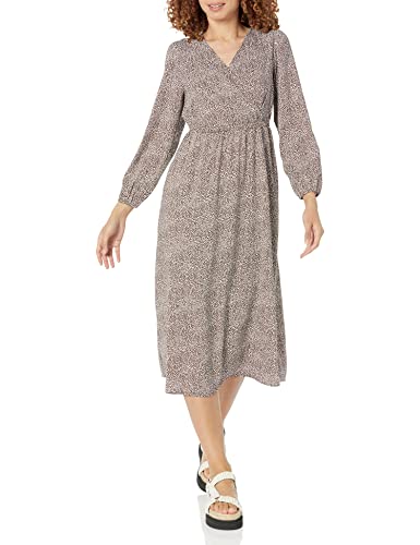 Amazon Essentials Damen Leichtes Georgette-Midikleid mit Langen Ärmeln und V-Ausschnitt (in Übergröße erhältlich), Espresso Leopardenmuster, L von Amazon Essentials