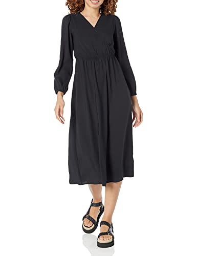 Amazon Essentials Damen Leichtes Georgette-Midikleid mit Langen Ärmeln und V-Ausschnitt (in Übergröße erhältlich), Schwarz, XXL Große Größen von Amazon Essentials